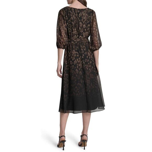 DKNY Womens 3/4 Sleeve Midi Dress with Removable Belt, DKNY Cocktail Dress - Picture 2 of 9